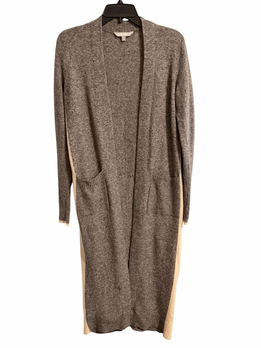 Athleta Long Open-Front Women's Duster Cardigan Wool Sweater - Gray & Cream